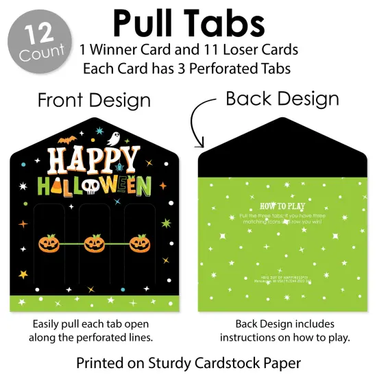 Big Dot of Happiness Jack-O'-Lantern Halloween - Kids Halloween Party Game Pickle Cards - Pull Tabs 3-in-a-Row - 12 Ct {6}