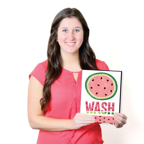 Big Dot of Happiness Sweet Watermelon - Fruit Kids Bathroom Rules Wall Art - 7.5 x 10 inches - Set of 3 Signs - Wash, Brush, Flush {7}