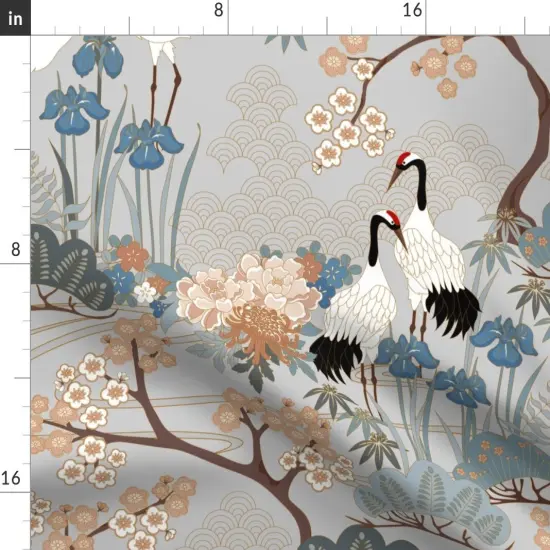 Various Fabrics by the Yard or Fat Quarter Large Scale Japanese Garden Grey Asian Floral Birds Animals Custom Printed Fabric by Spoonflower {2}