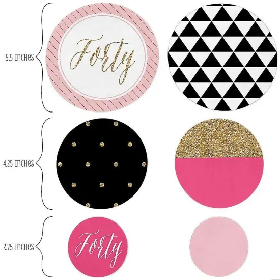 Big Dot of Happiness Chic 40th Birthday - Pink, Black and Gold - Birthday Party Giant Circle Confetti - Birthday Party D&eacute;cor - Large Confetti 27 Count {3}
