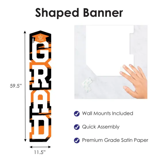 Big Dot of Happiness Orange Graduation Banner - Vertical Shaped Banner Decorations {4}
