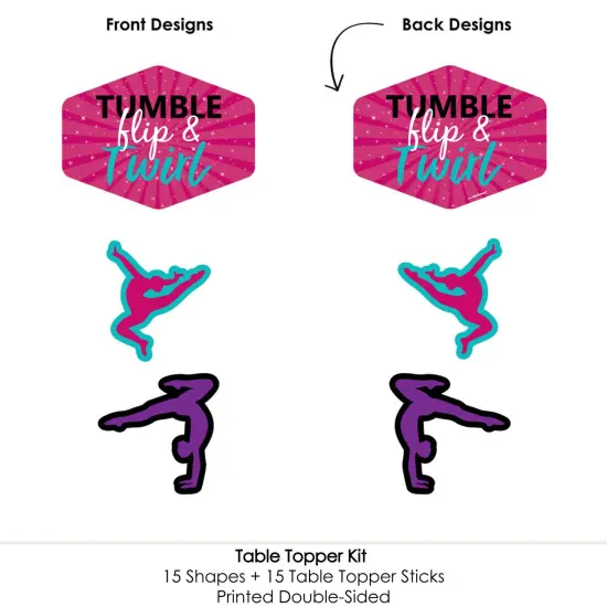 Big Dot of Happiness Tumble, Flip & Twirl - Gymnastics - Birthday Party or Gymnast Party Centerpiece Sticks - Table Toppers - Set of 15 {6}