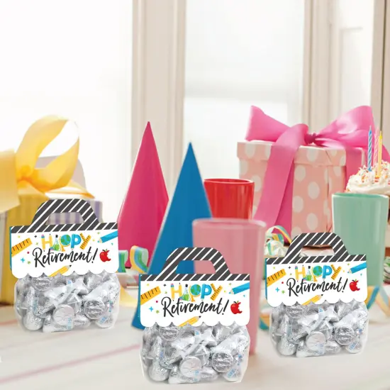 Big Dot of Happiness Teacher Retirement - DIY Happy Retirement Party Clear Goodie Favor Bag Labels - Candy Bags with Toppers - Set of 24 {7}