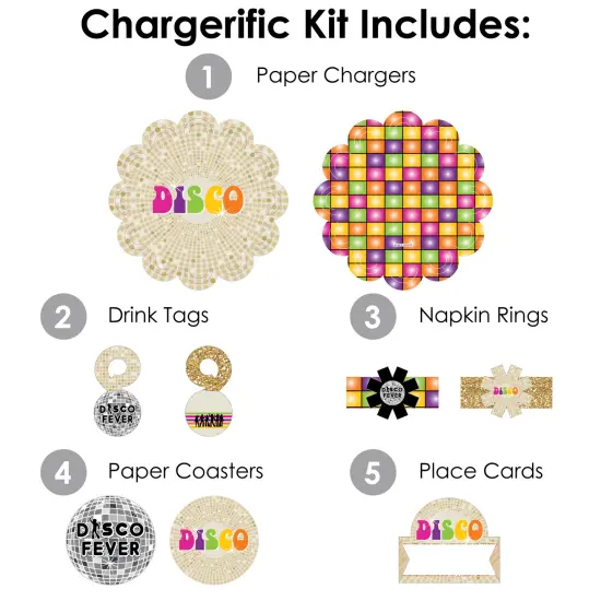 Big Dot of Happiness 70&rsquo;s Disco - 1970s Disco Fever Party Paper Charger and Table Decorations - Chargerific Kit - Place Setting for 8 {4}