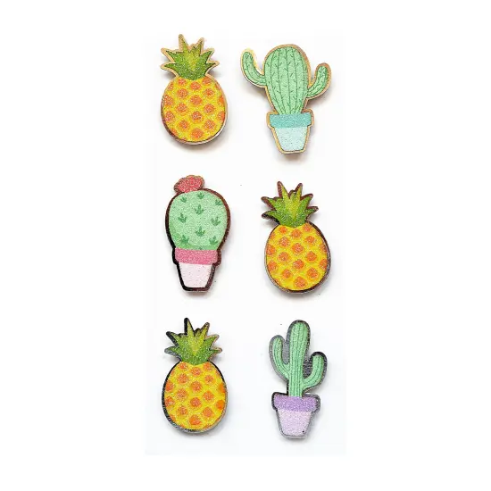 Little Birdie Pineapple & Cactus Sticker 6/Pkg-Pineapple & Cactus {2}