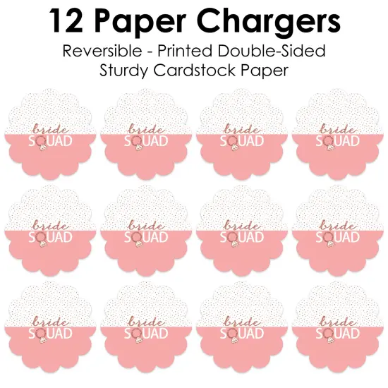Big Dot of Happiness Bride Squad - Rose Gold Bridal Shower or Bachelorette Party Round Table Decorations - Paper Chargers - Place Setting For 12 {7}