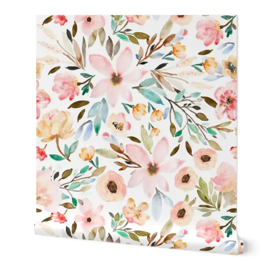 Peel & Stick Wallpaper 2FT Wide Bloom Floral Watercolor Garden Botanical Nursery Spring Kitchen Custom Removable Wallpaper by Spoonflower {7}