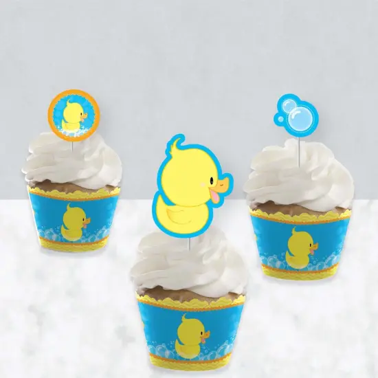 Big Dot of Happiness Ducky Duck - Cupcake Decoration - Baby Shower or Birthday Party Cupcake Wrappers and Treat Picks Kit - Set of 24 {4}