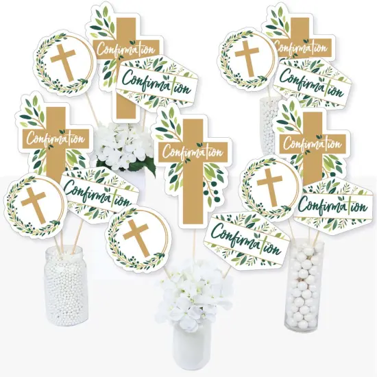 Big Dot of Happiness Confirmation Elegant Cross - Religious Party Centerpiece Sticks - Table Toppers - Set of 15 {3}
