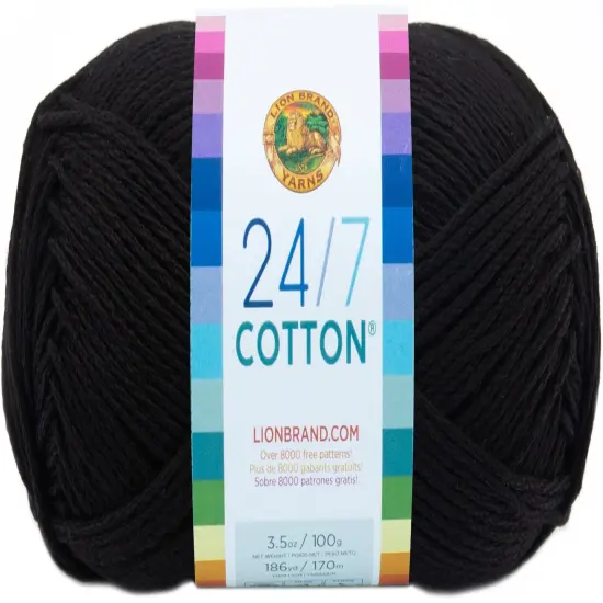 (6 Pack) Lion Brand 24/7 Cotton Yarn - Black {3}