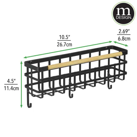 mDesign Metal/Bamboo Wall Mount Mail/Key Holder, 5 Hooks {3}