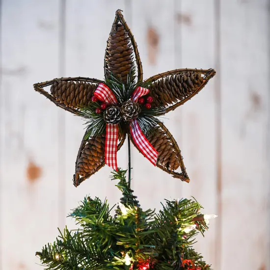 Ornativity Rattan Star Tree Topper - Christmas Rustic Acorn Tree Topper with Holly and Berry Decorations {3}