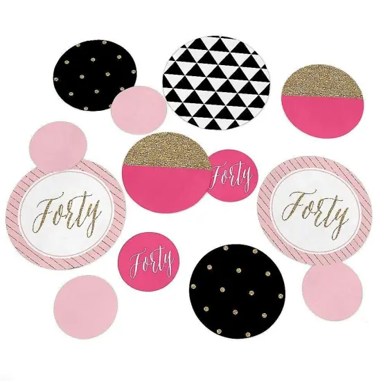 Big Dot of Happiness Chic 40th Birthday - Pink, Black and Gold - Birthday Party Giant Circle Confetti - Birthday Party D&eacute;cor - Large Confetti 27 Count {1}