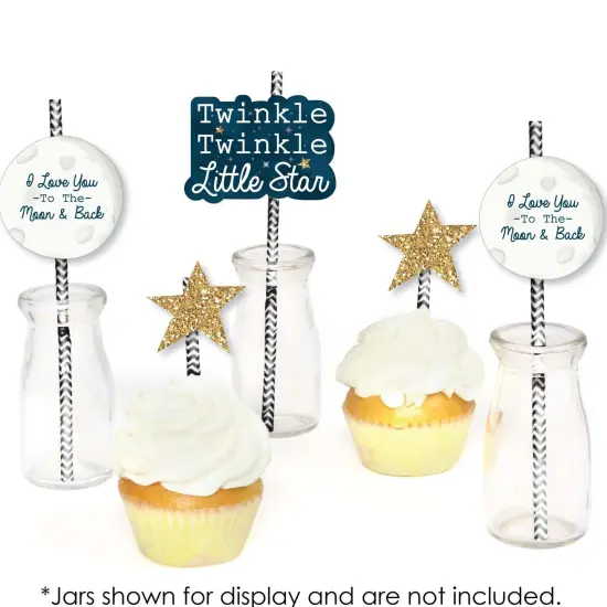 Big Dot of Happiness Twinkle Twinkle Little Star Paper Straw Decor - Baby Shower or Birthday Party Striped Decorative Straws - Set of 24 {6}