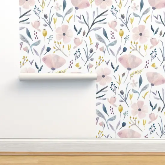 Peel & Stick Wallpaper 2FT Wide Pastel Flowers Floral Botanical Gardens Feminine Pink Purple Spring Farmhouse Easter Custom Removable Wallpaper by Spoonflower {2}
