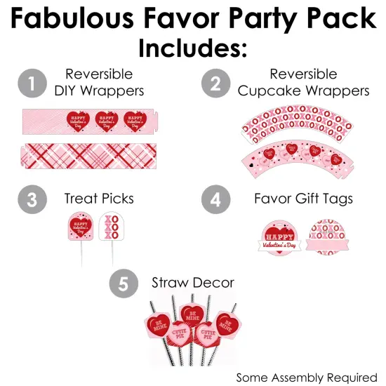 Big Dot of Happiness Conversation Hearts - Valentine&rsquo;s Day Party Favors and Cupcake Kit - Fabulous Favor Party Pack - 100 Pieces {3}