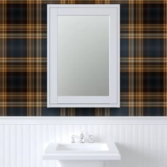 Pre-Pasted Wallpaper 2FT Wide Blue Brown Tartan Traditional English Scottish Masculine Rustic Large Scale Classic Style Elegant Custom Pre-pasted Wallpaper by Spoonflower {6}
