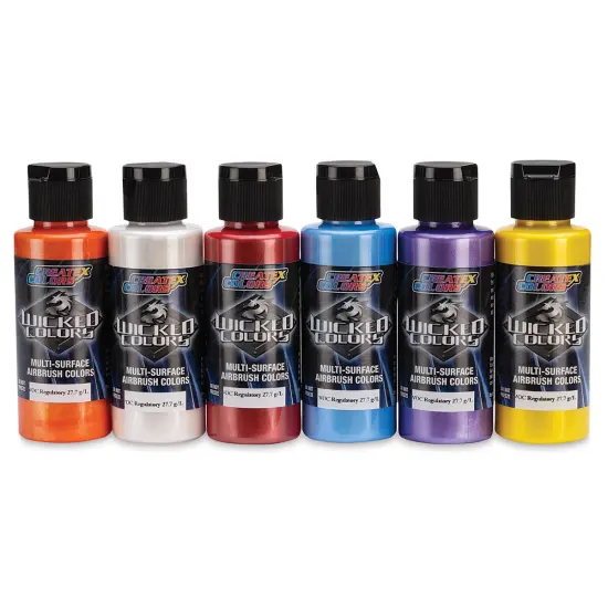 Createx Wicked Colors Airbrush Color - Opaque Essential Pearlized, Set of 6, 2 oz, Bottles {1}