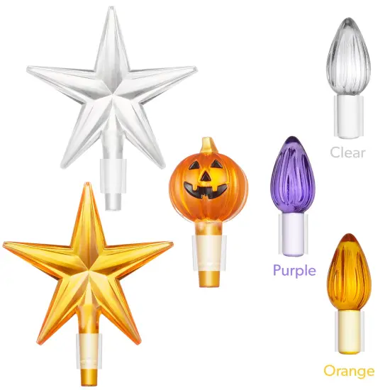 Casafield Hand-Painted Ceramic Halloween Tree, 15-Inch Pre-Lit Decoration with 128 Multi-Color Lights, Jack-O-Lantern and Star Toppers {6}