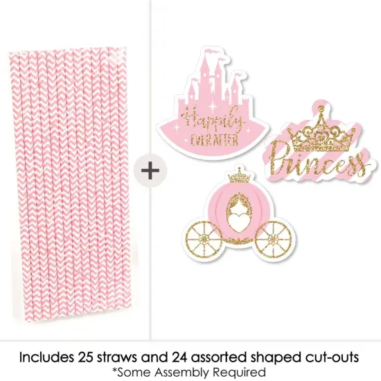 Big Dot of Happiness Little Princess Crown - Paper Straw Decor - Pink & Gold Baby Shower or Birthday Party Striped Decorative Straws - Set of 24 {3}