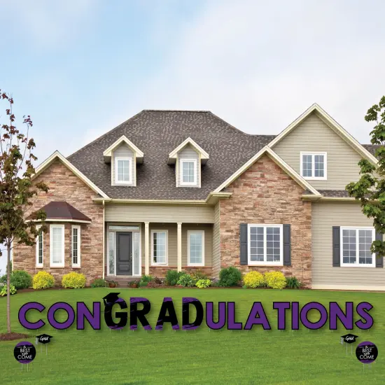 Big Dot of Happiness Purple Graduation Party Yard Signs - Outdoor Lawn Decorations - ConGRADulations {1}