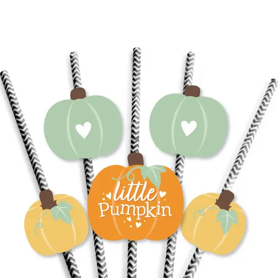 Big Dot of Happiness Little Pumpkin - Paper Straw Decor - Fall Birthday Party or Baby Shower Striped Decorative Straws - Set of 24 {7}