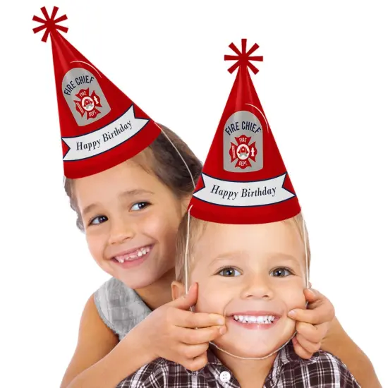 Big Dot of Happiness Fired Up Fire Truck - Cone Happy Birthday Party Hats for Kids and Adults - Set of 8 (Standard Size) {3}