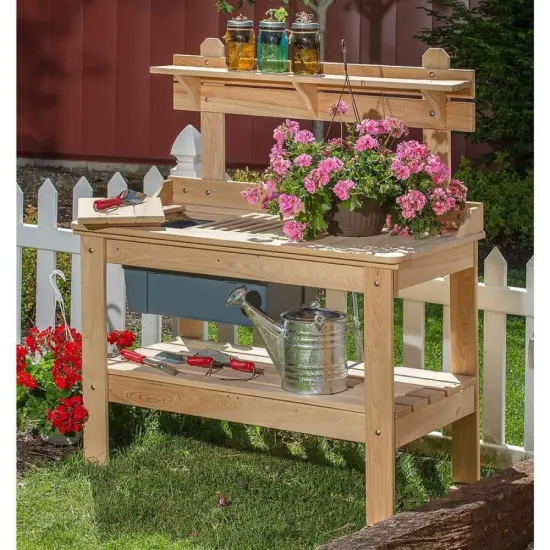 Lehman's Outdoor Gardening Potting Table Workstation, Cypress Wood {1}