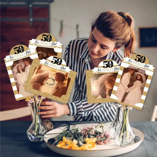 Big Dot of Happiness We Still Do - 50th Wedding Anniversary - Anniversary Party Picture Centerpiece Sticks - Photo Table Toppers - 15 Pieces {3}