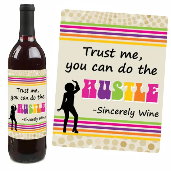 Big Dot of Happiness 70's Disco - 1970's Disco Fever Party Decorations for Women and Men - Wine Bottle Label Stickers - Set of 4 {7}