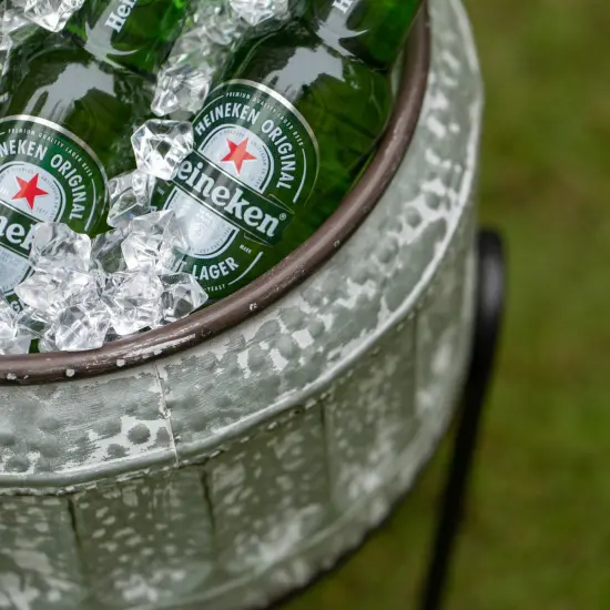 Silver Galvanized Metal Ice Bucket Beverage Cooler Tub with Stand {6}