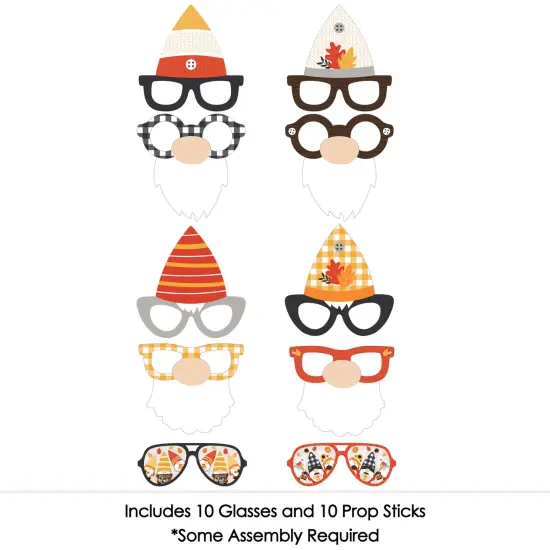 Big Dot of Happiness Fall Gnomes Glasses - Paper Card Stock Autumn Harvest Party Photo Booth Props Kit - 10 Count {4}