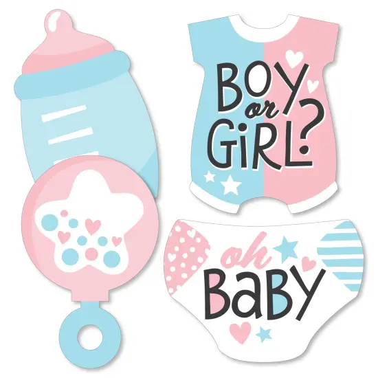 Big Dot of Happiness Baby Gender Reveal - Baby Bodysuit, Bottle, Rattle, and Diaper Decorations DIY Team Boy or Girl Party Essentials - Set of 20 {3}