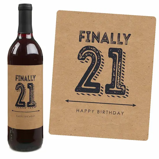 Big Dot of Happiness Finally 21 - Birthday Gift For Men - Wine Bottle Label Stickers - Set of 4 {7}