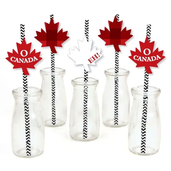 Big Dot of Happiness Canada Day - Paper Straw Decor - Canadian Party Striped Decorative Straws - Set of 24 {1}