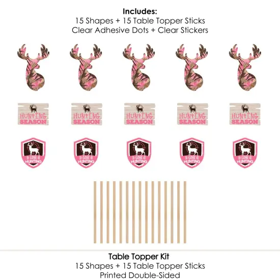Big Dot of Happiness Pink Gone Hunting - Deer Hunting Girl Camo Baby Shower or Birthday Party Centerpiece Sticks - Table Toppers - Set of 15 {7}