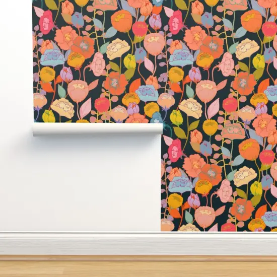Peel & Stick Wallpaper 2FT Wide Surreal Floral Flower Faces Spooky Fantasy Tropica Hawaiian Wonderland Exotic Magical Custom Removable Wallpaper by Spoonflower {2}