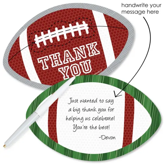 Big Dot of Happiness End Zone - Football - Shaped Thank You Cards - Baby Shower or Birthday Party Thank You Note Cards with Envelopes - Set of 12 {3}