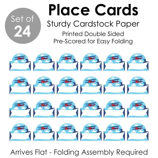 Big Dot of Happiness Taking Flight - Airplane - Vintage Plane Baby Shower or Birthday Party Tent Buffet Card - Table Setting Name Place Cards - 24 Ct {7}