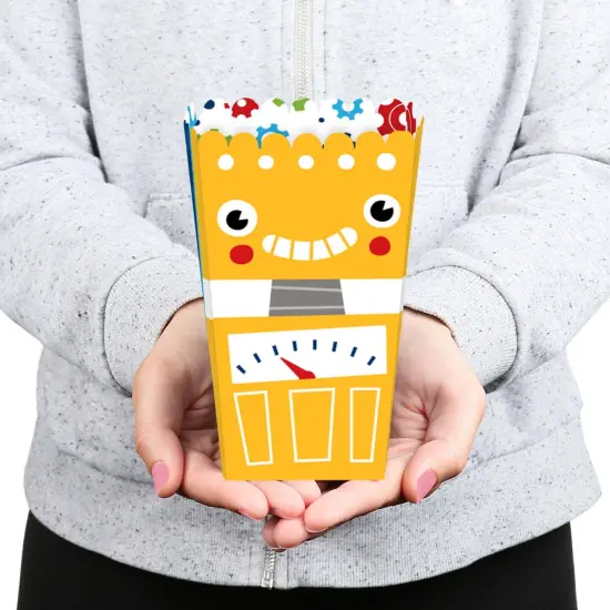 Big Dot of Happiness Gear Up Robots - Birthday Party or Baby Shower Favor Popcorn Treat Boxes - Set of 12 {6}