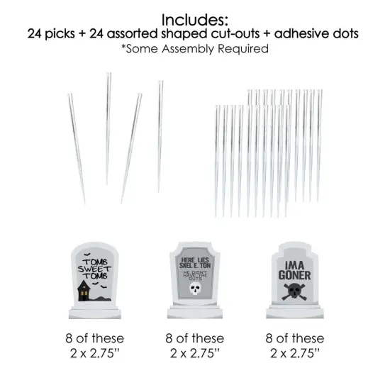 Big Dot of Happiness Graveyard Tombstones - Dessert Cupcake Toppers - Halloween Party Clear Treat Picks - Set of 24 {7}