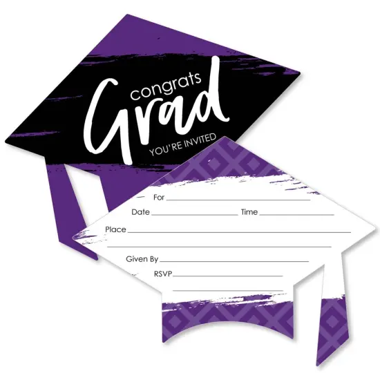 Big Dot of Happiness Purple Graduation Party Invitations - Shaped Fill-In Invite Cards with Envelopes - Set of 12 {1}