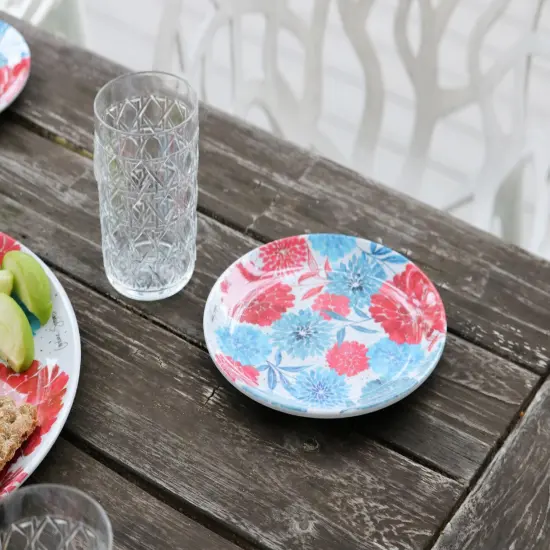 Patriotic Floral Decorative Round Serving Platter Plates Set of 4 {4}