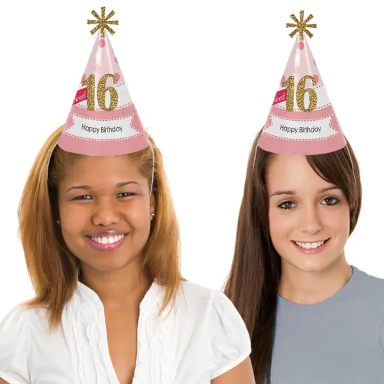 Big Dot of Happiness Sweet 16 - Cone Happy Birthday Party Hats for Kids and Adults - Set of 8 (Standard Size) {3}