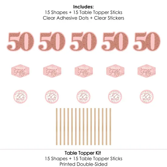 Big Dot of Happiness 50th Pink Rose Gold Birthday - Happy Birthday Party Centerpiece Sticks - Table Toppers - Set of 15 {7}