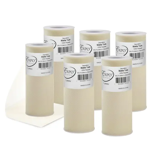 Pack of 6 Decorative Matte Tulle Spool of 6 Inch X 25 Yards Ivory {1}