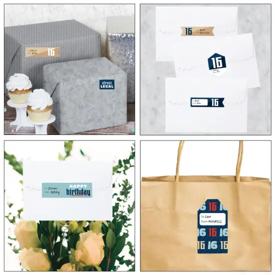 Big Dot of Happiness Boy 16th Birthday - Assorted Sweet Sixteen Birthday Party Gift Tag Labels - To and From Stickers - 12 Sheets - 120 Stickers {7}