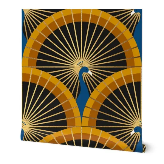 Peel & Stick Wallpaper 2FT Wide Art Deco Peacock Luxurious 1920S Glamour Scallop Geometric Custom Removable Wallpaper by Spoonflower {7}