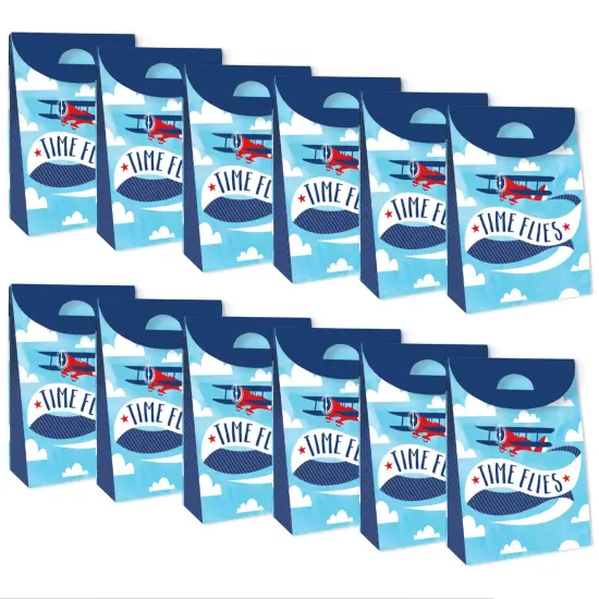 Big Dot of Happiness Taking Flight - Airplane - Vintage Plane Baby Shower or Birthday Gift Favor Bags - Party Goodie Boxes - Set of 12 {6}