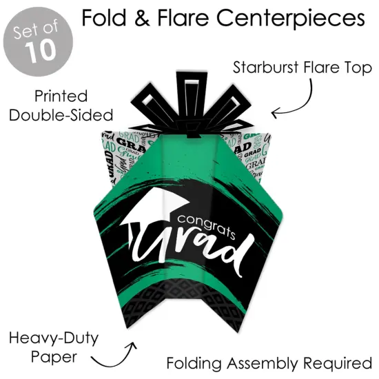 Big Dot of Happiness Green Graduation Table Decorations - Party Fold and Flare Centerpieces - 10 Count {6}